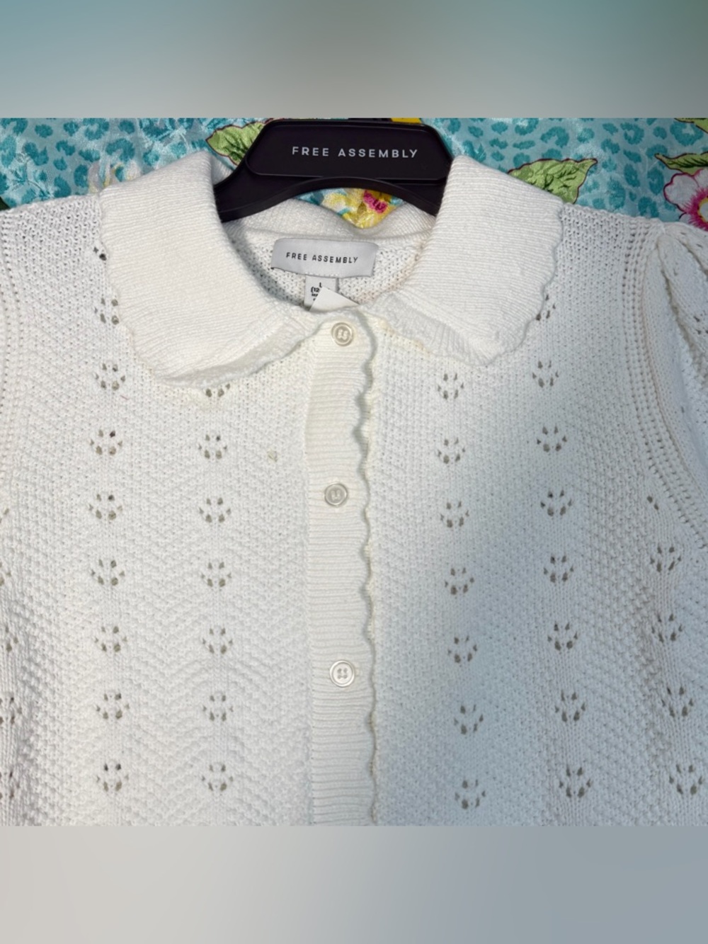 Women's White Short-Sleeve Knit Button-Down Cardigan - Picture 8 of 16